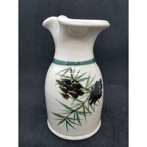 Studio Art Pottery Sake Pitcher Taupe Green Pine Cone Needles